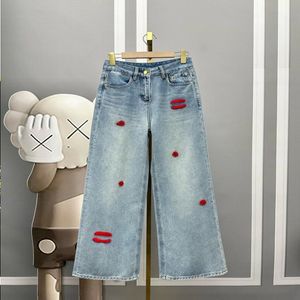 Fashion Jeans Letter Leg Womens High Flocking Trendy Personalized Jeans Straight New Waist Gncvs