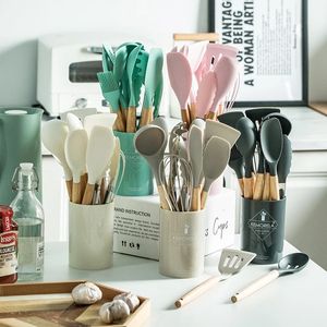 13 heat-resistant silicone kitchenware cookware set kitchen measuring spoon cookware with storage box baking tool 240506