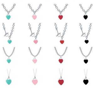 Pendant Necklaces T Family 925 Sterling Silver Heart shaped Dropping Enamel Necklace Tie Love Style Collar Chain Q240507