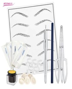 Praktisk makeup Mikroblading Eyebrow Tattoo Kit för permanent tatueringsögonbryn Ruler Needles Eye Brow Pigment Practice Skin7219368