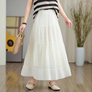 Saias 2024 Patchwork de cintura alta Hollow Out Sweet Girl's Chic Summer Cake Office Lady Work Women Women Casual Lace Salia