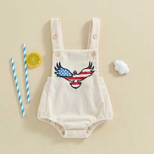 Rompers Independence Day Infant Bays Boys Boys Girls Ovalons Jumpsuit Patchwark Seveless Bodysuitかわいいフェスティバル服夏の服H240508