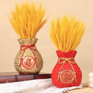 Flores decorativas decoração de casa criativa Lucky Bag Wheat Ear Resina Vaso Ornamentos da sala de estar decoração artificial
