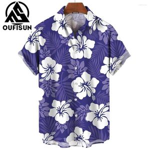 Camisas casuais masculinas Flores de plantas estampas 3D Camisa havaiana Manth Moda de verão para mangas curtas diárias Tops de roupas masculinas