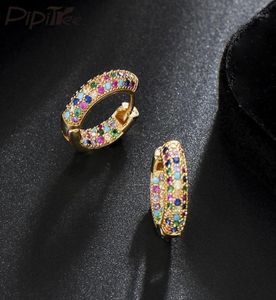 Hoop Huggie Pipitree Ladies Loop Earrings Round Circle Multicolor Cubic Zirconia Crystal Women Gold Jewelry For Wedding Party12311805