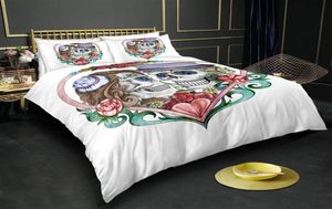 Multicolor -Schädel -Bettwäsche -Set Kingsize Love Blume 3D Duvet Cover Queen Home Dec Einzelbett Set mit Kissenbezug 3pcs272R7269728