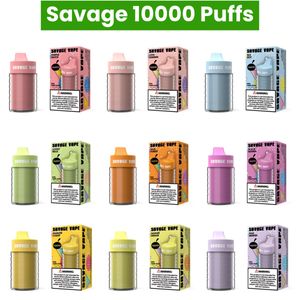 Savage Vapes Disposable Vapers Puff 12000 10000 Puffs 25ml E Cigarettes Adjustable Airflow 2% 3% 5% 10 Flavors Cart Prefilled Juice Device Mesh Coil 650mAh Battery Pen