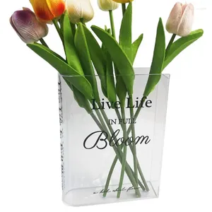 Vases Book-Shaped Decorative Vase Acrylic Book Artistic Modern Literary Inspired For Flowers Cute