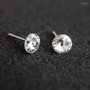 Stud Earrings Simple Trendy 8mm Round Austrian Crystal Cute Korean Piercing For Women Party Wedding Jewelry