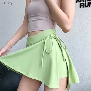 Skirts Sports Short Skirt Womens Tennis Skirt Fitness Quick-drying Anti-empty Fake Two-piece Side Split Mini Gym Short Skirt Y240508