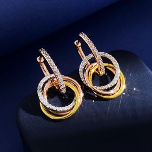 Brincos de designer de círculo de marcas de carros de luxo para mulheres 18K Gold Vintage 3 cores Aretas oorbellen brincos tem números de colares de gargantilha anéis de brinco de jóias presentes de jóias