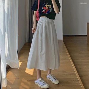 Signe Deeptown White Long Skirt Women Women Summer 2024 in stile coreano Vintage High Waist A-Line Elastic Cleod Black School Midi Casual