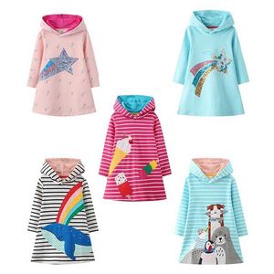 Abiti da ragazza saltare i metri da 2-7t per bambini con cappuccio calda venduto in cotone Principessa Childrens Clothing Autumn and Spring Clothingl2405