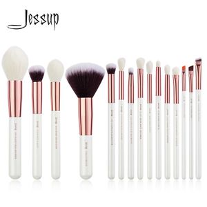 Makeup szczotki Jessup Professional pędzel Zestaw 15 Naturalny syntetyczny podstawowy proszek szczegółowy oko Pearl White T222 Q240507