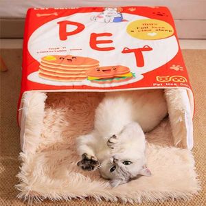 Kattbäddar möbler katt hund snack box bedcookie hamburgare husdjur netwinter varma husdjur kudde gömmer sig toyremovable plysch katt matenclosed kattbädd d240508