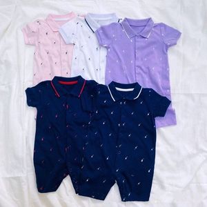 Designer baby rompers nyfödda polo jumpsuits pojke tjej barn sommar ren bomull rosa vita lila kläder 1-2 år gamla barnkläder 83J5#