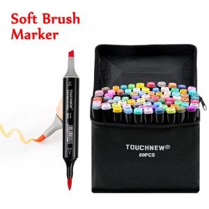 Pennor TouchNew 6168 Färger Soft Brush Markers Pen Dual Tips Alkoholbaserade markörer Set för manga Ritning Animation Design Art Supplies