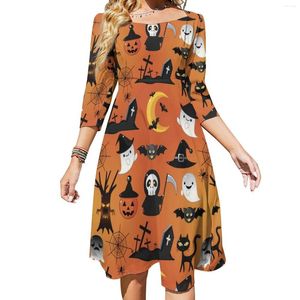 Casual Dresses Happy Haunts Dress Ladies Cartoon Halloween Street Fashion Sexig Retro Tryckt kläder Stor storlek