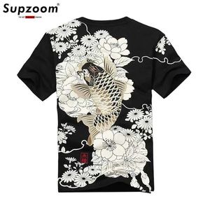 Herr t-shirts supzooms ny fashionabla stickade heta säljande kinesiska broderier korta mattor tatuering o-hals bomull casual t-shirt j240506