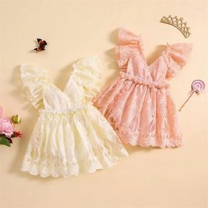 Rompers 0-24 mesi Girls Girl Dress Dress Dreeve V-Neck Solid Lace Body Summer for Infant Girl Playingsuit