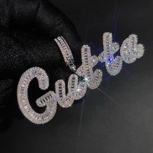 A-Z Anpassade konstbokstäver Namn Pendant Necklace T Cubic Zircon Hip Hop 18K Real Gold Plated Smyckes 216Q