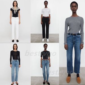 Designer womens jeans high waist raw edge nine straight leg jeans women comfortable casual pants wash ground