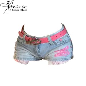 Womens Denim Shorts Street Clothing Y2K Mini Shorts Harajuku Retro 90 -talets mode High midja Shorts Jeans 2000 -tal skräppläder 240430