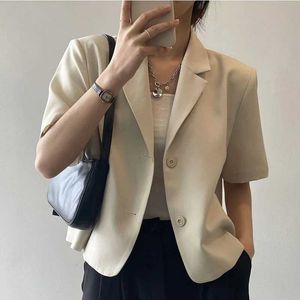 Frauenanzüge Blazer 2024 Neue Sommer Elegante Mode Retro einfache Büro im britischen Stil Damen Mantel Mantel mit Kurzarm Kurzarm Y2K Topl2405