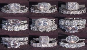 Luxury Real 925 Sterling Silver Oval Princess Cut Ring Set per le donne Banda di fidanzamento Eternity Jewelry Zirconia R4975 P08182541895