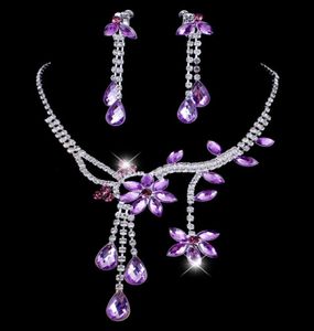 Lilac Bridal Ohrring Halskette Set Brautschmuck billig heiliger rot blau Strasskristallparty Prom Cocktail Party in STOC8212088