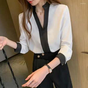 Frauenblusen Frühling Casual V-Ausschnitt Bluse Autumn Office Lady Long Sleeve Chiffon Shirts Mode koreanische Stile Tops