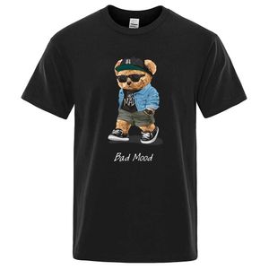 Summer casual T-shirt Get Made Bad Mood WalkSilent Teddy Bear Short sleeved Mens T-shirt Hip Hop Top Loose oversized Mens T-shirt J240506