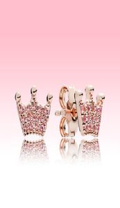 Pink Crown Stud Earrings small cute Women summer Jewelry Rose gold Earring with Original box for 925 Sterling Silver Earring2318262