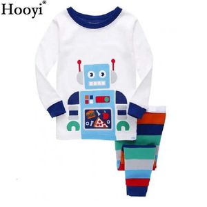 pajama Pajamas Dino Boys 100% cotton long childrens clothing motor T-shirt pants 2-piece childrens pajamas 2 3 4 5 6 7 yearsL2405