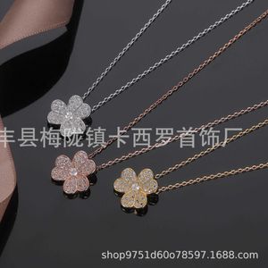 Fashion High version Van thick gold electroplated 18K lucky clover full diamond necklace of the same style With logo