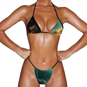 Frauen Badebekleidung Wüste bei Nacht Micro Bikinis Set abstrakter Natur Tanga Bikini Badeanzug High Cut Push Up Fitness Trend Beach Outfits