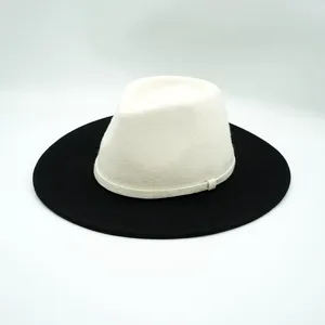 BERETS202401-PAN INS CHIC WINTER BRITAIN CLASSICLEAT BLACK WHITH WOLE FERT FERDORAS CAP MEN LESIER PANAMA JAZZ HAT