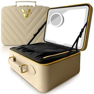 Lagringslådor Portable LED -upplyst makeupväska med justerbara avdelare och elegant PU -läderdesign Professional Travel Organizer 3