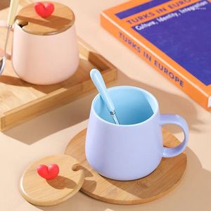 Mugs Nordic Colored Glaze Ceramic Cup Home Breakfast Oatmeal Office With Lid And Spoon Mug Creative Couple Water