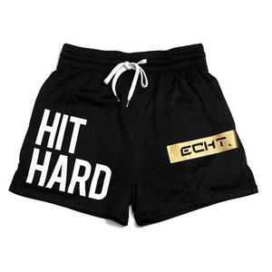 Herren Shorts Übung Box -Shorts Männer Fitnessstudio Bodybuilding Shorts Sommer Schwarz Gold Mann atmungsaktivem schneller trockener Jogger Beach Kurzhose T240507