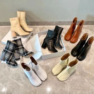 Tabi botlar tıknaz topuklu yuvarlak ayak parmağı ayak bileği patik unisex lüks tasarımcı boot metal deri anatomik ankledress düğün ayakkabıları fabrika ayakkabı boyutu 35-45