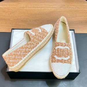 أعلى جودة تويد الترتر مصمم Lambskin Fisherman Womens Espadrilles منصات اللباس أحذية كلاسيكية مستديرة أصابع القدمين المرقاء مسطحة الصياد على أحذية الترفيه