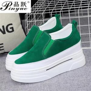 Casual Shoes High Thick Sole Women Genuine Leather Sued Slip On Platform Wedge Slipon Non Sneakers 34 40