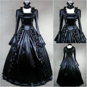 Historyczna moda barokowa czarne gotyckie sukienki ślubne z 1800 roku wiktoriańskie wampirskie sukienki ślubne z długim rękawem średniowiecznym wiejskim krajem 231Z