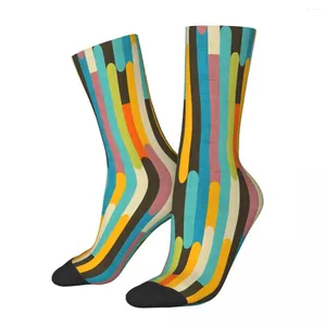 Erkek Çoraplar Retro Renk Blok Deseni Kare Erkek Erkek Kadın Kış Çorap Basılı