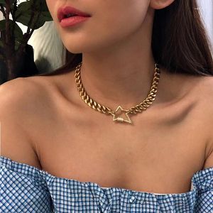 Подвесные ожерелья Chuangue 2024 Star Carabiner Choker Collece Gold Heavy Cuban Link Chain для женского винтового застежки застежки