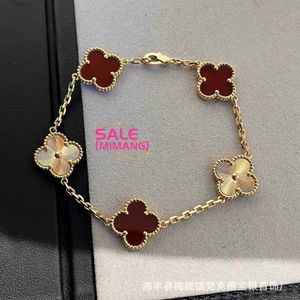 Classic Van Jewelry Accessories Four Leaf Grass Laser Five Flower Bracelet Female Plated 18K Rose Gold Natural Red Chalcedony Car Lucky QYOQ