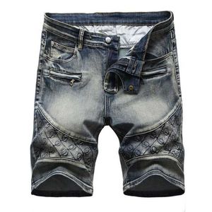 メンズショーツ2021夏の新しいメンズデニムショートジーンズファッションカジュアルスリムフィットハイクーティシンコットン刺繍ショーツ男性ブランド服T240507