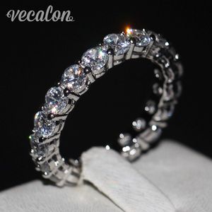 Vecalon Women Band Ring Round Round Cut 4mm simulado Diamond CZ 925 Sterling Silver noivado anel de casamento para mulheres jóias de moda 262c