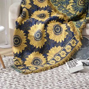 Blankets Textile City European Style Blue Sunflower Cotton Throw Blanket Nap Sofa Dustproof Cover Thicken Pastoral Style Warm Bedspread